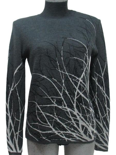 Pull col cheminée maille plate motif brindilles 