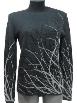 Pull col cheminée maille plate motif brindilles 