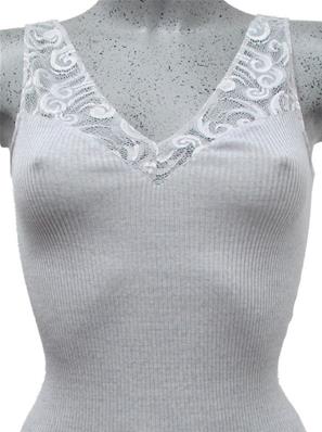 Sans manches col V dentelle maille plissée