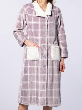 Robe de chambre longue boutonnée à carreaux Collection Ecos 