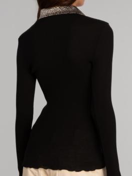 Pull chemisier laine et soie col satin