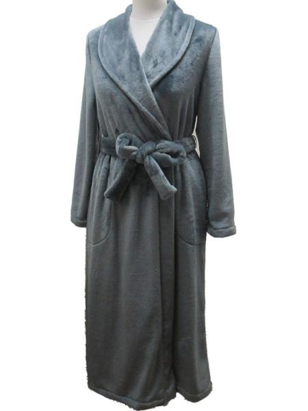 Robe De Chambre Longue En Polaire Pour Femme - Fermeture Éclair - Col Mandarin - Taille 36 à 50 - Gris