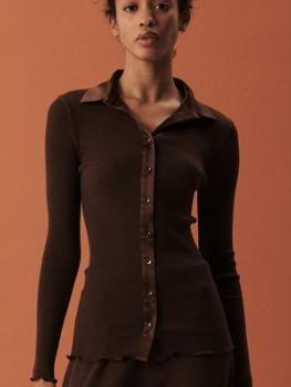 Pull chemisier laine & soie col satin