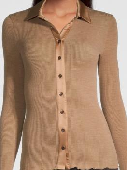 Pull chemisier laine et soie col satin