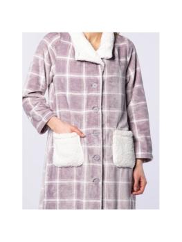 Robe de chambre longue boutonnée à carreaux Collection Ecos 