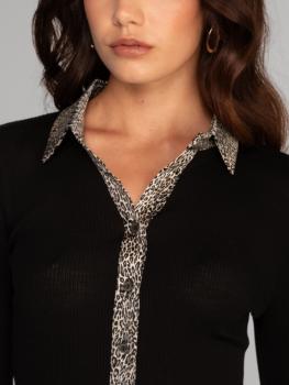 Pull chemisier laine et soie col satin