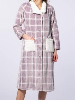 Robe de chambre longue boutonnée à carreaux Collection Ecos 