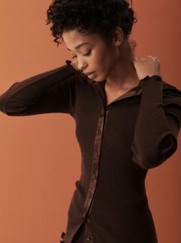 Pull chemisier laine & soie col satin