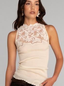Sans manches broderie en laine sur tulle
