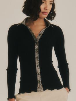 Pull chemisier laine et soie col satin