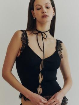 Top court sans manches dentelle et laçage