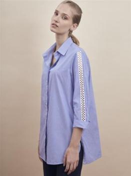 Chemise coton à rayures manches 3/4