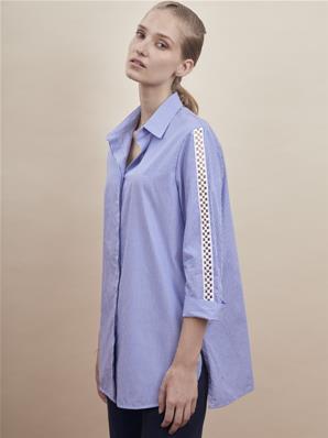Chemise coton à rayures manches 3/4