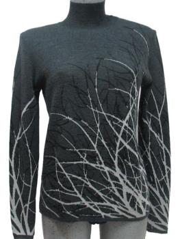 Pull col cheminée maille plate motif brindilles 