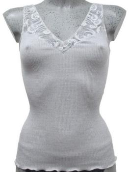 Sans manches col V dentelle maille plissée