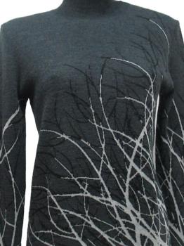 Pull col cheminée maille plate motif brindilles 