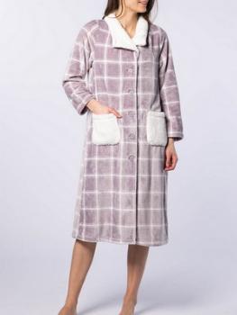 Robe de chambre longue boutonnée à carreaux Collection Ecos 
