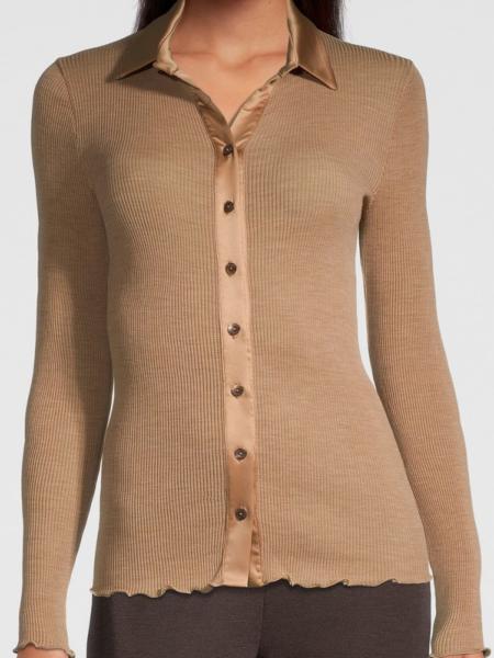 Pull chemisier laine et soie col satin